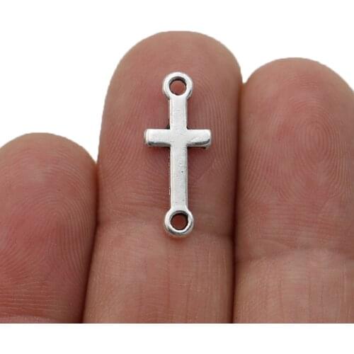 JAKONGO Antique Silver Plated Cross Jesus Connector for Jewelry Making Bracelet DIY Accessories 8x20mm 20pcs