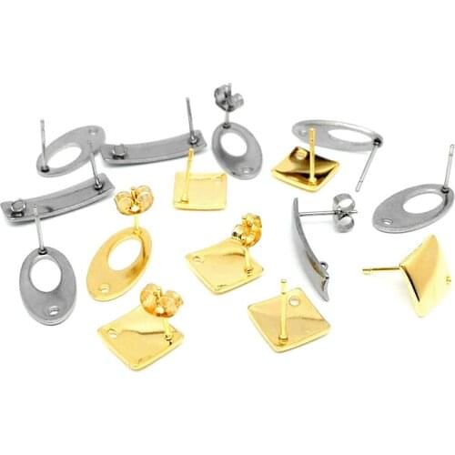 10pcs/lot 316L Stainless Steel Square Oval Rectangle Geometry earring stud for DIY Women Men Earring Jewelry Making Findings