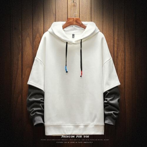 2021 Mens Sweatshirt Hoodies Autumn Loose Stitching Fake Two-piece Mens Hooded Sweater Fashion Sports Casual Mens Jacket