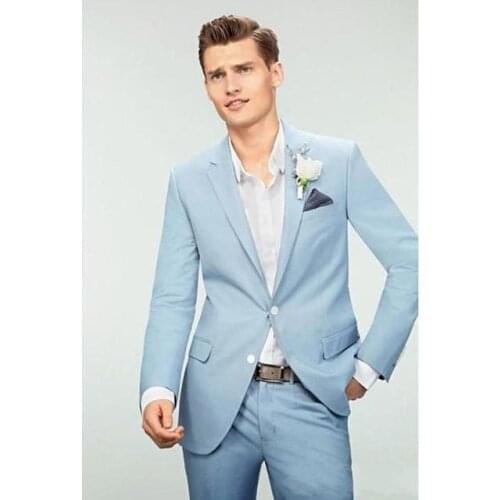 New Fashion Two Buttons Light Blue Groom Tuxedos Groomsmen Notch Lapel Mens Suits Blazers (Jacket+Pants+Tie) W:820