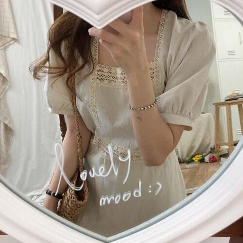 Plus size New Summer Dress Girls Boho Party Cotton Linen Female Vintage Dress Blue Short Sleeve Women Dresses Femme Vestido