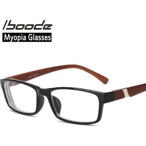 Iboode Wood Grain Myopia Glasses For Men and Women Myopic Spectacles PC Lens Finished Near Sight Eyewear Diopter -1.00 To -4.50