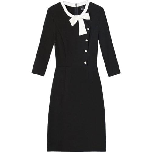 Autumn Spring 2021 New Formal Elegant Black Plus Size Dress Women A-line High Slim Waist Office Ladies Chic Mini Dress