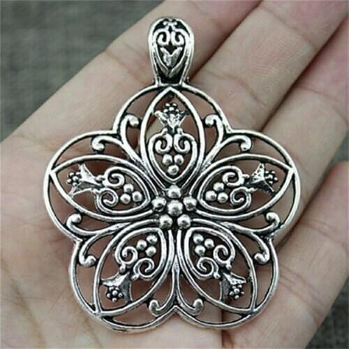1pcs 67x84mm Large Filigree Flower Charms Antique Silver Color Pendant Fit Diy Aesthetic Accessories Handmade Jewelry Making