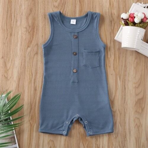 Pudcoco Newborn Baby Boy Girl Clothes Solid Color Sleeveless Knitted Cotton Button Romper Jumpsuit Outfit Clothes