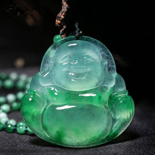 Carved Maitreya Buddha Jade Pendant Natural Chinese White Green Jadeite Laughing Necklace Jewellery Fashion Amulet Gifts