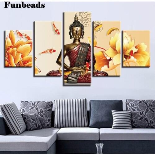 DIY 5pcs set Religion Buddha lotus Diamond Painting Cross Stitch Square Round Rhinestones Embroidery Mosaic Multi-Pictures FF436