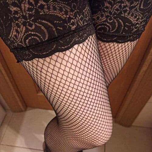 Sexy Fishnet Thigh High Stockings Female Erotic Transparent Underwear Anti-slip Silicone Medias Small Big Mesh Net Hosiery