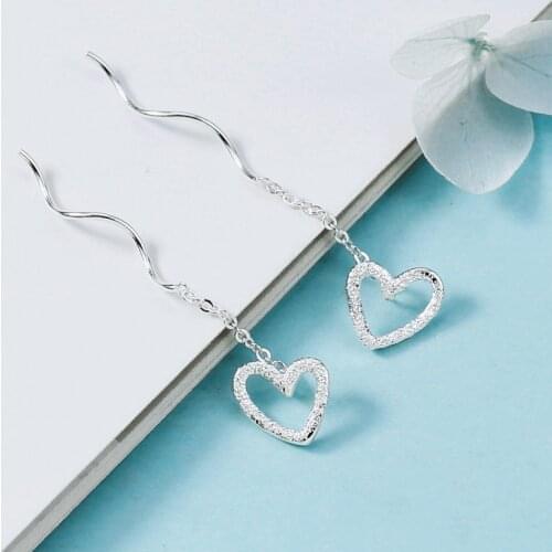 925 Sterling Silver Tassel Heart Shape Charm Drop Earring For Women Girls Fashion Wedding Jewelry eh1240