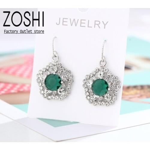 Grandmother Green Crystal Earrings For Women Rhinestone Flower Drop Earrings Silver Color Gifts For Mothers/Lovers/Birthday Day