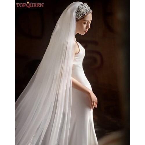 TOPQUEEN V30 Bride Veil Long Simple Wedding Veil Two Layer Soft Veils Free Shipping Net Veil Elegant Bridal Veils Wedding Long