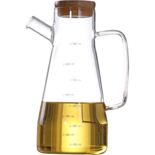 SHGO HOT-900Ml Transparent Glass Oil Bottle, with Handle Oil Bottle, Suitable for Kitchen Tools Soy Vinegar Sauce Container