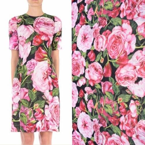 Rose digital painting chiffon plush fabric for dress tissu tecido tulle tela cheap fabrics DIY tecidos para roupa shabby chic