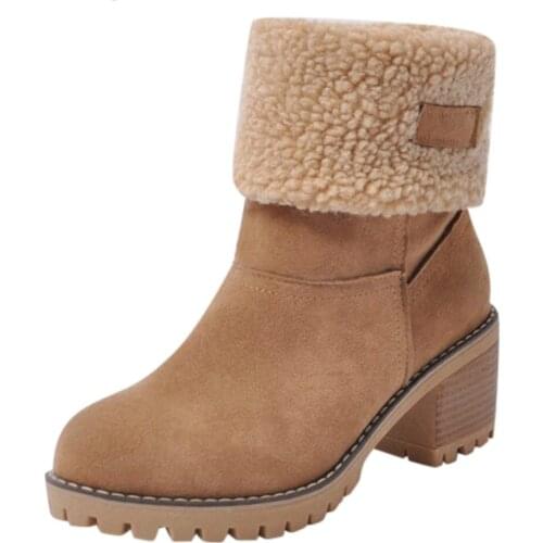 Women Shoes Wool Ankle Boots Warm Heel Platform Winter Snow Boots Solid Romon Middle 3cm Heel High Martin Casual Hairy Side Boot