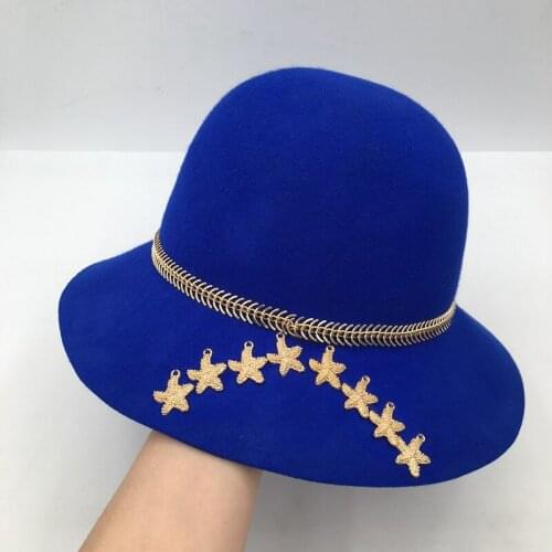 New winter felt hat blue wool buckat hat for women fisherman hat lolita fashion trend in elegant POTS hat
