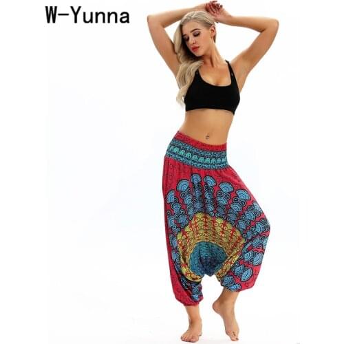 W-Yunna Ladies Sporting Beach Baggy Gypsy Women Harem Pants Indian Summer Trousers Loose Wide Leg Cross Pants One Size 8 Colors