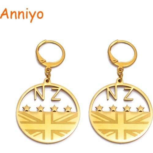 Anniyo New Zealand Flag NZ Earrings for Women Girls Stainless Steel and Gold Color Jewelry Gifts #040721