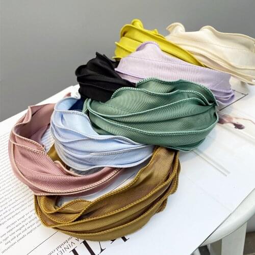 South Korea agaric fold width while hair hoop temperament simple pure color hair band organza female head straps