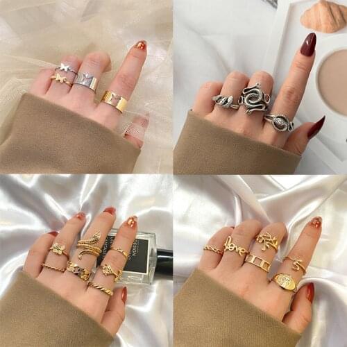 ZOVOLI Bohemia Retro Snake Coin Butterfly Flower Love Hollow Profile Ring for Women Geometric Joint Gold Ring Party Jewelry 2021