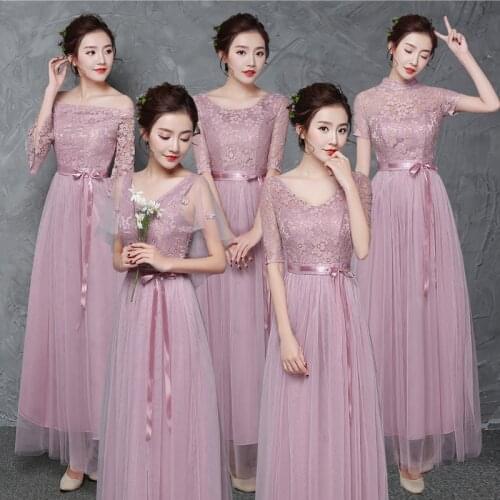 Summer Women Vintage Elegant A-Line Ankle-Length Mesh Belt Floral Simple Gray Red Company Annual Meeting Bridesmaid Dresses 9846