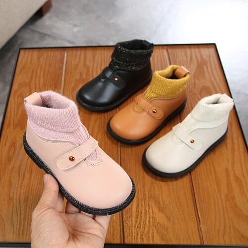 Winter Kids Boots Girls Leather Shoes Solid Color Fashion Children Ankle Boots Non-slip Martin Boots Warm