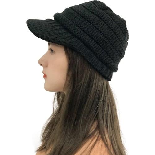 Winter knitted Beanies Hats Women Thick Warm Beanie Hat Female knit Stitching Bonnet Beanie Caps Outdoor Riding Peaked Cap