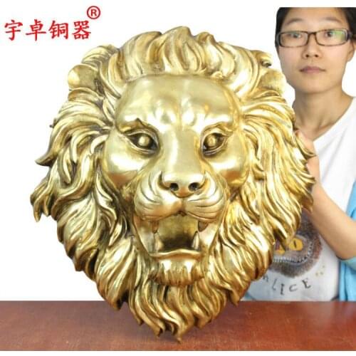 20'' China Pure Copper Lion Head Bronze Statue Two Color