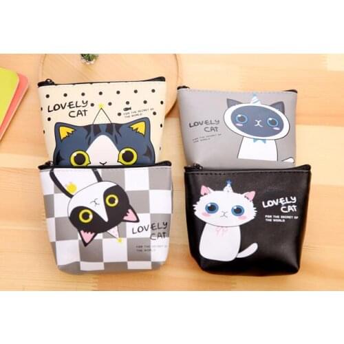 20 pieces South Korea stationery creative cartoon cute kitten PU Wallet Key bag storage material