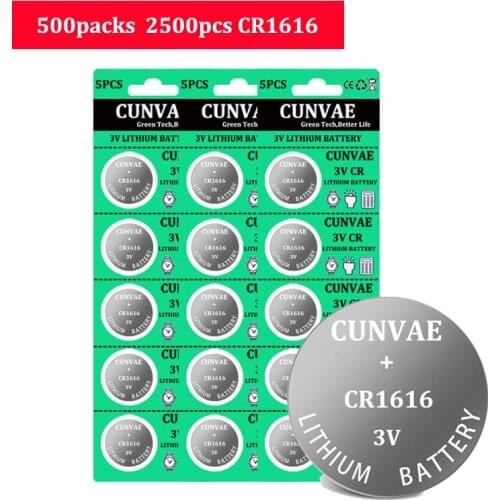 2500pcs CR1616 3V Button Cell Coin Batteries CUNVAE Original cr 1616 3V Lithium Battery DL1616 ECR1616 LM1616 5021LC