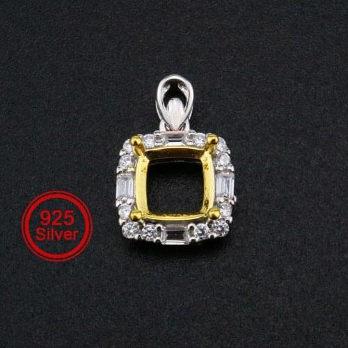 8MM Square Cushion Pendant Bezel Solid 925 Sterling Silver Gold Plated Charm Settings for Gemstone DIY Supplies 1431074