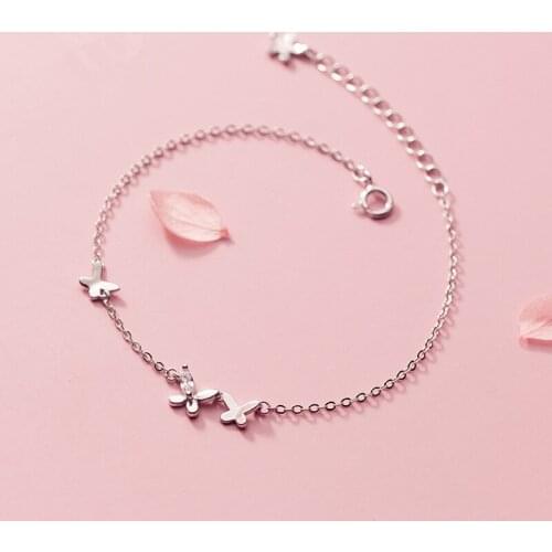 925 Sterling Silver Zircon Butterfly Flower Charm Bracelet &Bangle For Women Girls Party Wedding Jewelry SL190