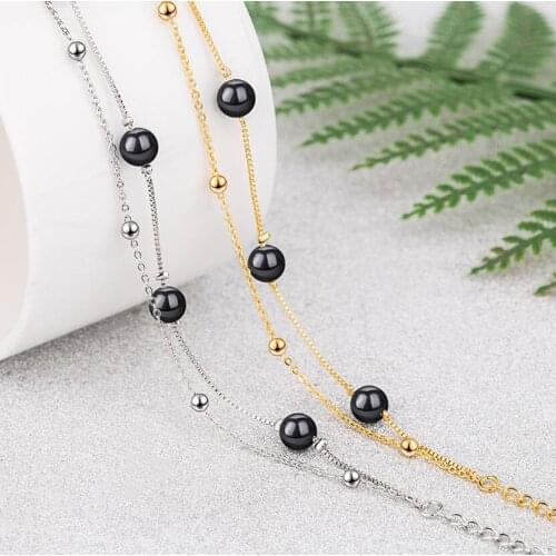 925 Sterling Silver New Woman Fine Jewelry High Quality Retro Simple Black Agate Gold Silver DIY Bracelet Length 20CM