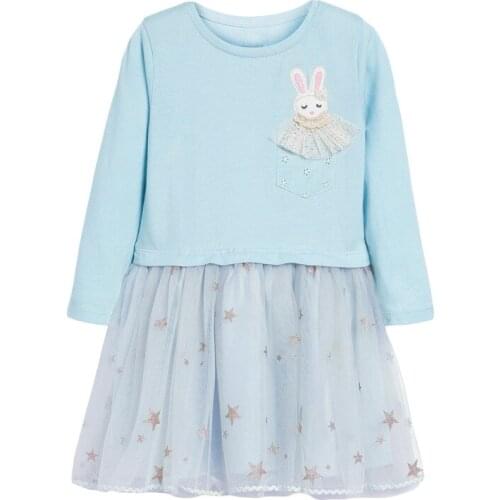 Bambino 2-9Years Baby Girl Tutu Dress with Fleece lining Rabbit Winter Dress with Long Sleeves Children Clothes Party Clothing