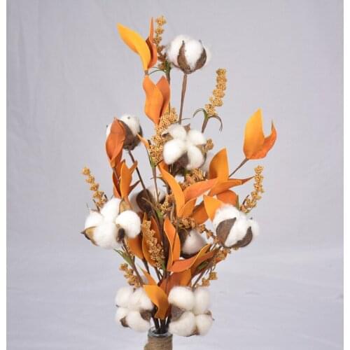 Free Shipping Hand Made Cotton Ball Stem Dried Flower Home Decor Artificial Flower With Colorful Leaves Wedding Decor