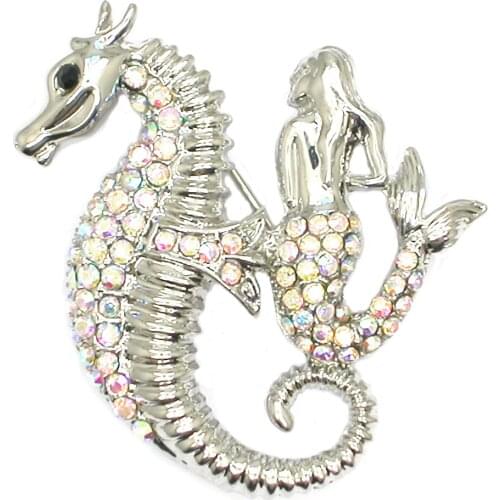 Beautiful Mermaid seahorse Brooches Rhinestone Fashion Webbing party prom pin Women Jewelry Brooch Pins Suits Dress Hat gift