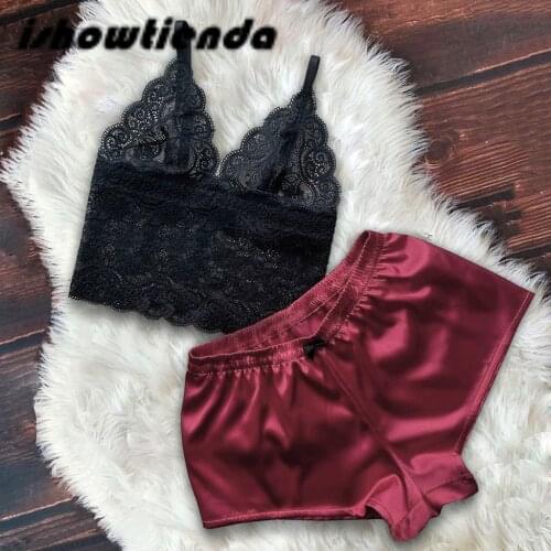 Floral Lace Bralette With Satin Shorts Lingerie Set Women 2020 Summer Sexy Sets Ladies Bra And Panty Underwear Pajama Set#25