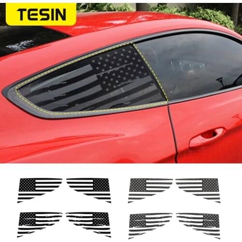 TESIN Car Rear Triangle Window Cover Trim Decorative Stickers Decal For Ford Mustang 2015+ PVC Car Exterior Accessories Styling