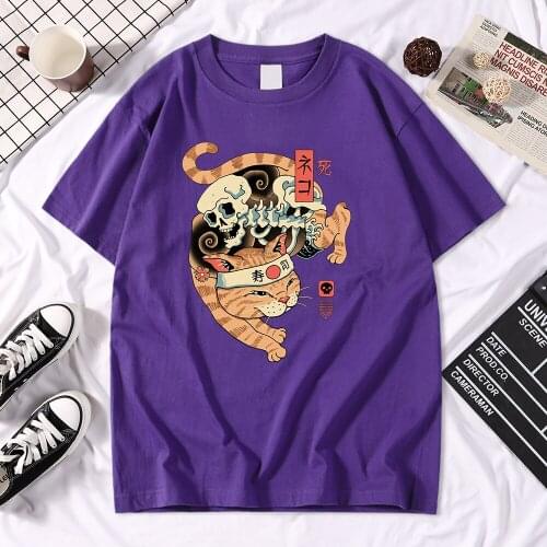 Japan Ukiyo E Style Cat Printed Tshirts Men Hip Hop Breathable T Shirtsummer Streetwear Cool Clothes Harajuku Loose Man T-Shirt
