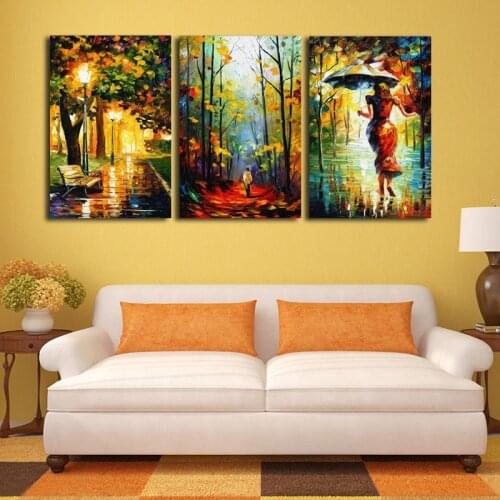 Canvas art abstract art on canvas 3 street lights tree figure walking pictures wall home living room without frame