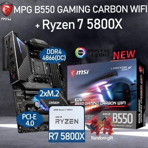 MSI MPG B550 GAMING CARBON WIFI Motherboard Set+ AMD Kit Ryzen 7 5800X Combo DDR4 128GB M.2 Chia MSI B550 Placa-mãe AM4 AMD B550