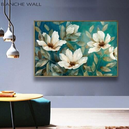 White Flowers Hand Painted Picture Print Picture Canvas Poster Nordic Wall Art Print Painting Modern Living Room Decoration