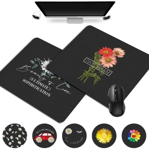 Computer Mousepad Easy-to-clean PU Leather Daisy Pattern Series Mousepad Smooth Game Mouse Mat Portable Small 25x21cm