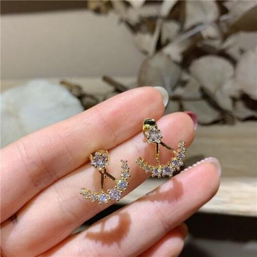 Korean fashion jewelery geometric curved crystal stud earrings for woman shiny holiday party cute star earring female