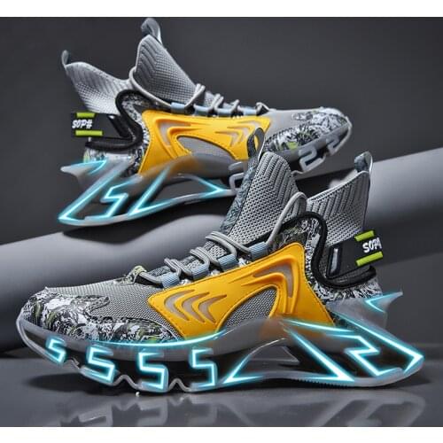 Fashion Blade Running Shoes for Men Breathable Mesh Mens Sneakers Non-Slip Male Sports Shoes Black Gray Walking Zapatillas 45