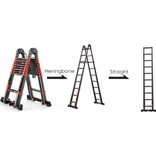 4.9M Multifunctional Extension Tools Width 82mm Aluminium Ladders 6 Steps Telescoping Dual-Use Herringbone Ladder