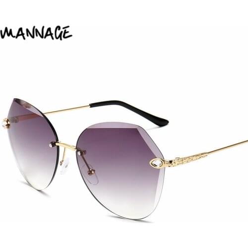 Fashion Rimless Womens Sunglasses Gradient Color Ocean Lens Large Frame Glasses