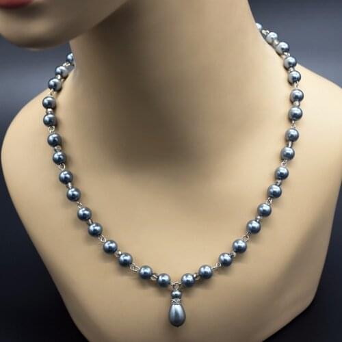 Fashion simple grey pearl drop pendant necklace, Fresh woman accessories