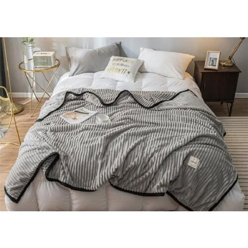 Soft Striped Blankets for Beds Flannel Fleece Plaids Air Conditioning Throw Blanket Cover Bed Linen Bedspreads mantas para cama