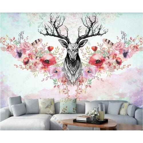 Custom mural 3d photo wallpaper European hand painted elk flowers living room home decor wallpaper for walls in rolls