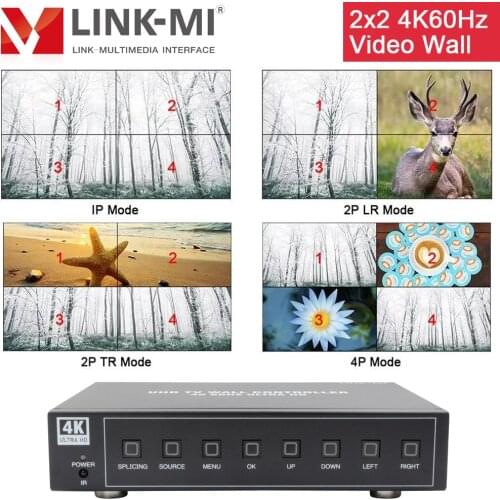 LINK-MI 4K60Hz Video Wall Controller for 4 Displays 2x2 1x4 4x1 HDMI 2.0 DP PIP Mirror Flip Cut 90/180/270 degree rotation